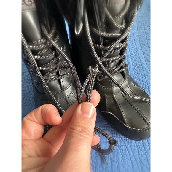 UGG Kids Black Waterproof Winter Boots with Fur Trim Size 3 - Picture 4 of 6